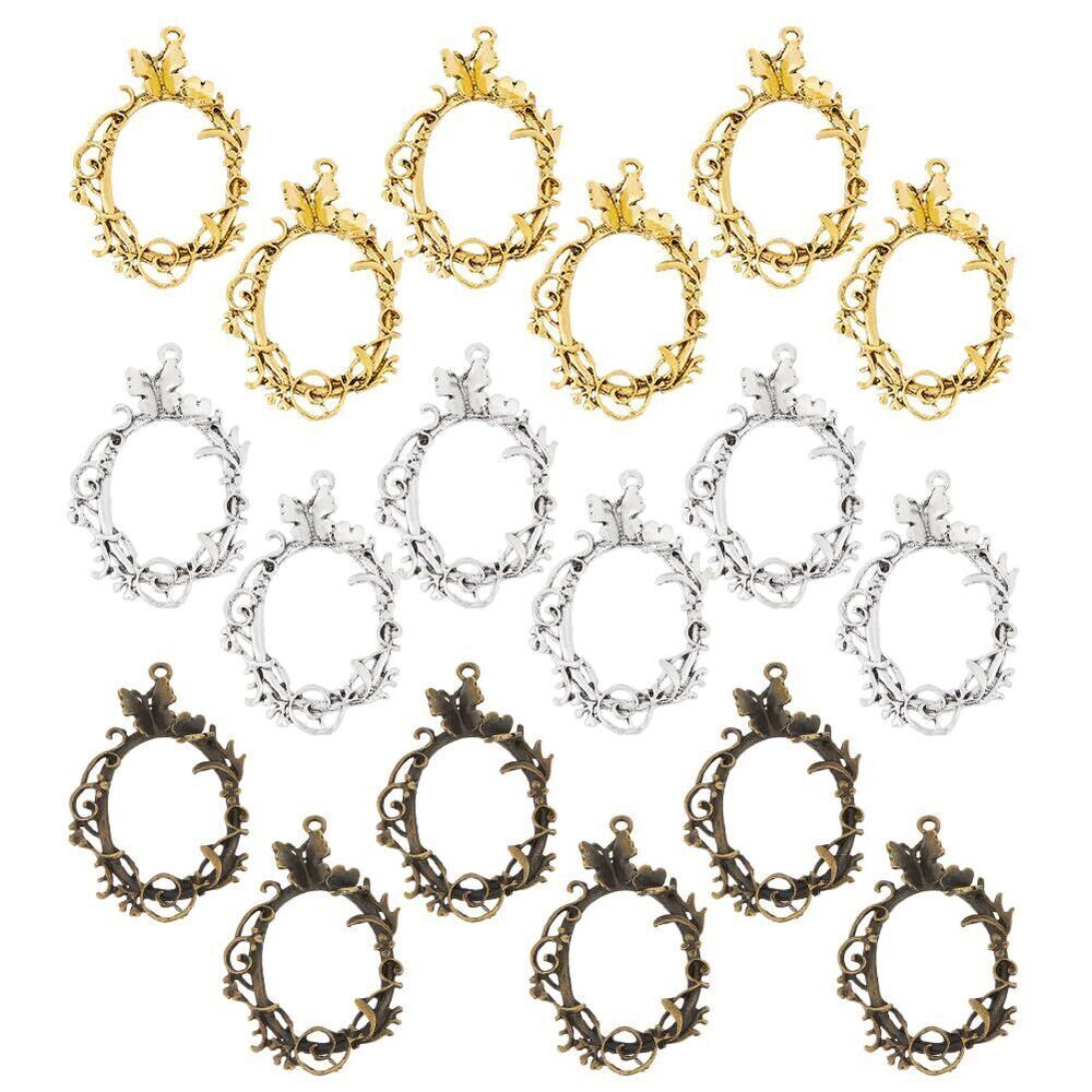 4193 18Pcs 3 Colors Vintage Open Back Bezel Pendants with Butterfly,Alloy